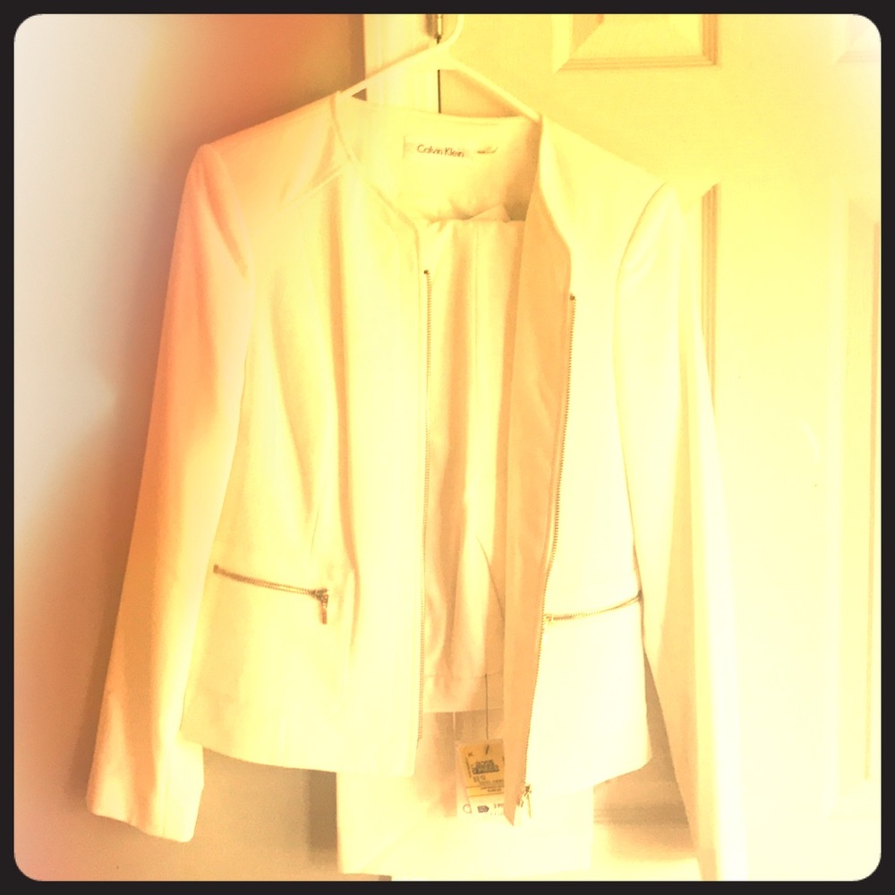 White Calvin Klein pants suit